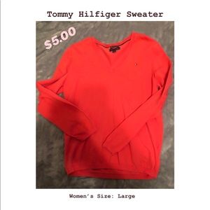 Coral Tommy Hilfiger V-Neck Sweater Sz L
